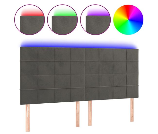 Vidaxl cabeceira de cama c/ led veludo 160x5x118/128 cm cinza-escuro