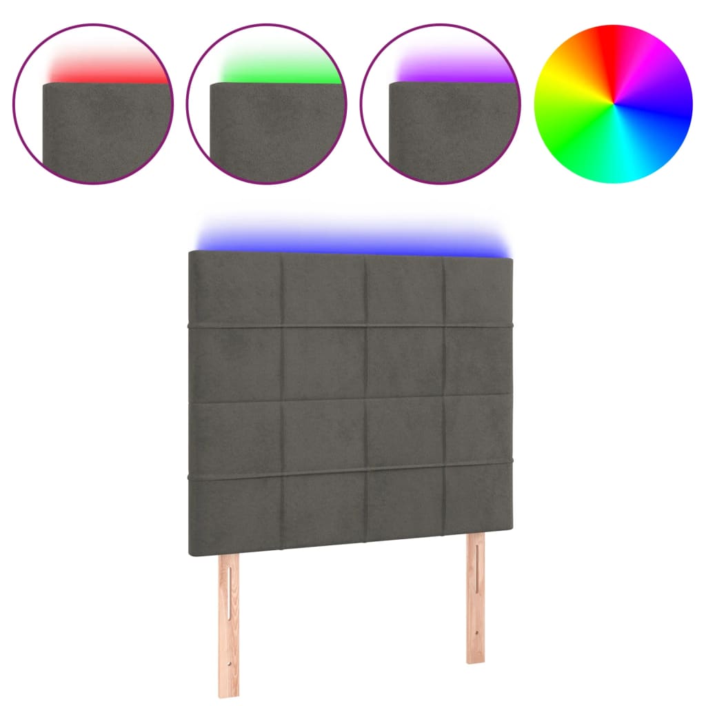 Vidaxl cabeceira de cama c/ led veludo 90x5x118/128 cm cinza-escuro