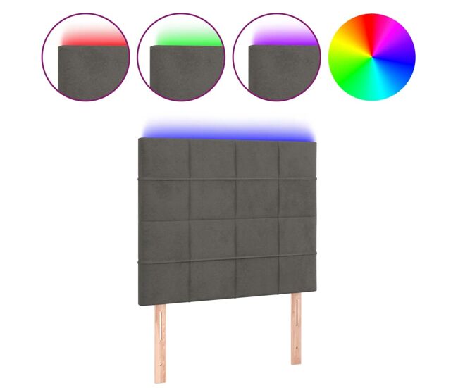 Vidaxl cabeceira de cama c/ led veludo 90x5x118/128 cm cinza-escuro
