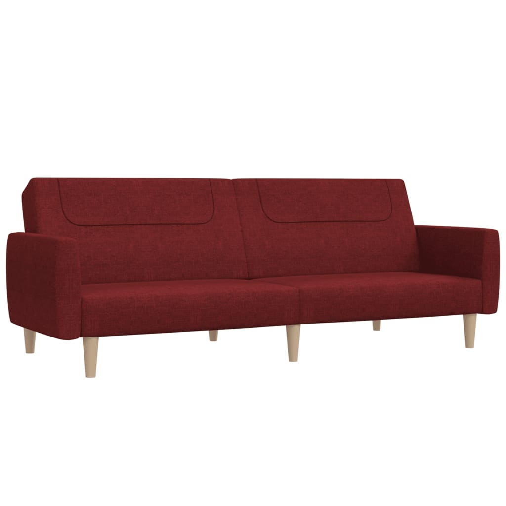 Vidaxl sofá-cama de 2 lugares tecido vermelho tinto