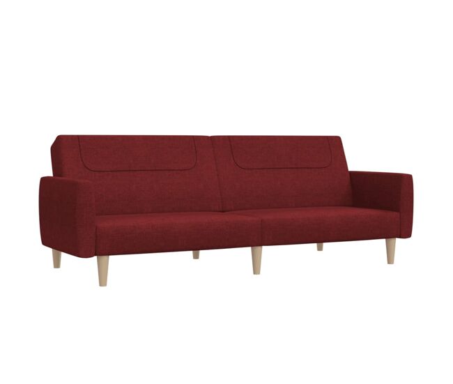 Vidaxl sofá-cama de 2 lugares tecido vermelho tinto