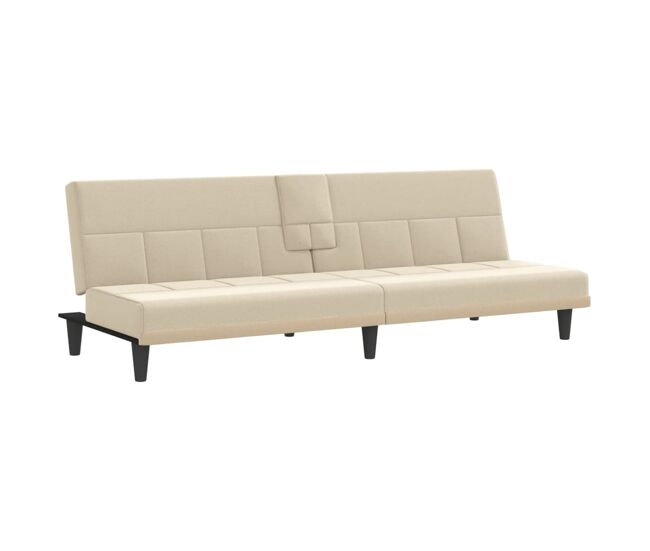 Vidaxl sofá-cama com suportes para copos tecido cor creme
