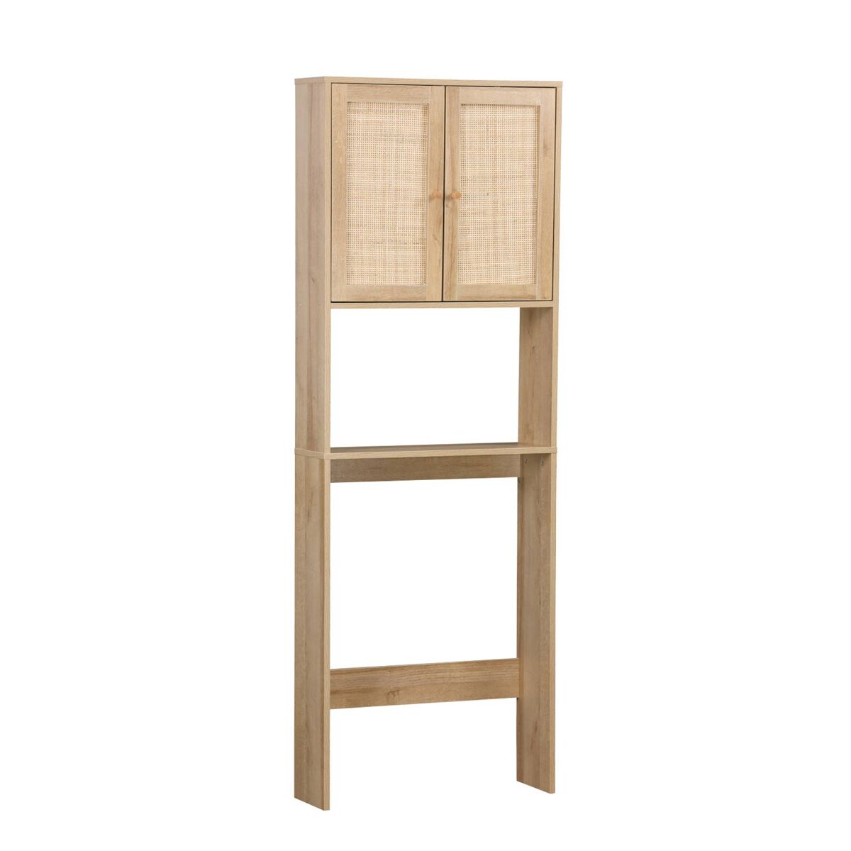Étagère para banheiro decoração em madeira e vime, boheme, natural, 64x20x180 cm