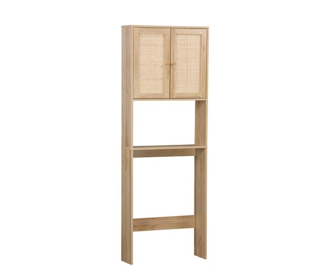Étagère para banheiro decoração em madeira e vime, boheme, natural, 64x20x180 cm