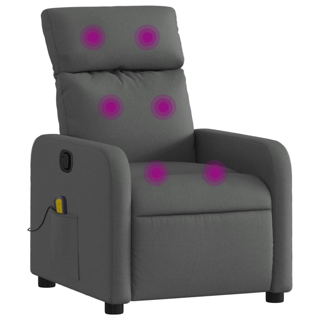 Vidaxl poltrona de massagens reclinável tecido cinzento-escuro