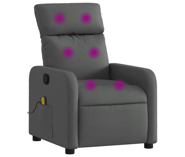 Vidaxl poltrona de massagens reclinável tecido cinzento-escuro