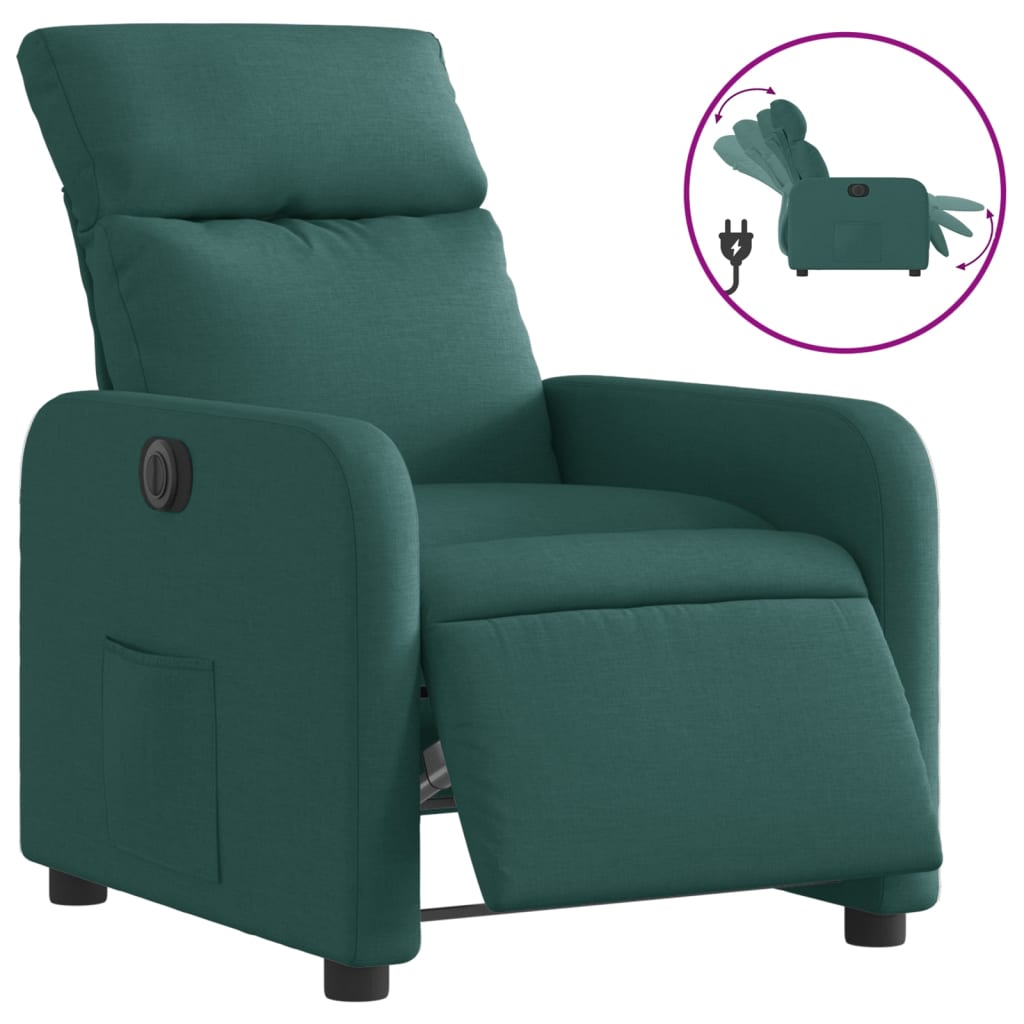 Vidaxl poltrona elétrica reclinável tecido verde-escuro