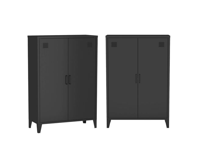 Cômoda/guarda-roupa de metal 2 portas, set de 2, soho, noir, 75x33x110 cm