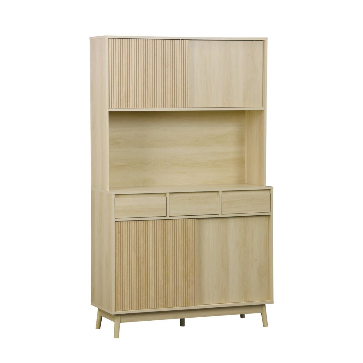 Aparador decorado efeito madeira 4 portas, 110cm, linear, natural, 110x40x185 cm