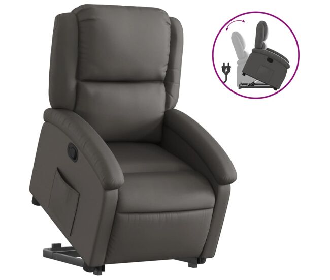 Vidaxl poltrona reclinável elevatória couro genuíno cinzento