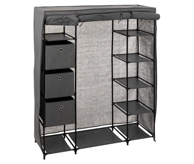 Guarda-roupa auxiliar de tecido com 3 caixas gris 135x170 cm