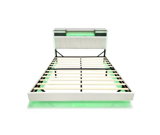 Cama em tecido de linho 140x200 cm - com tomada usb e estrado - bege