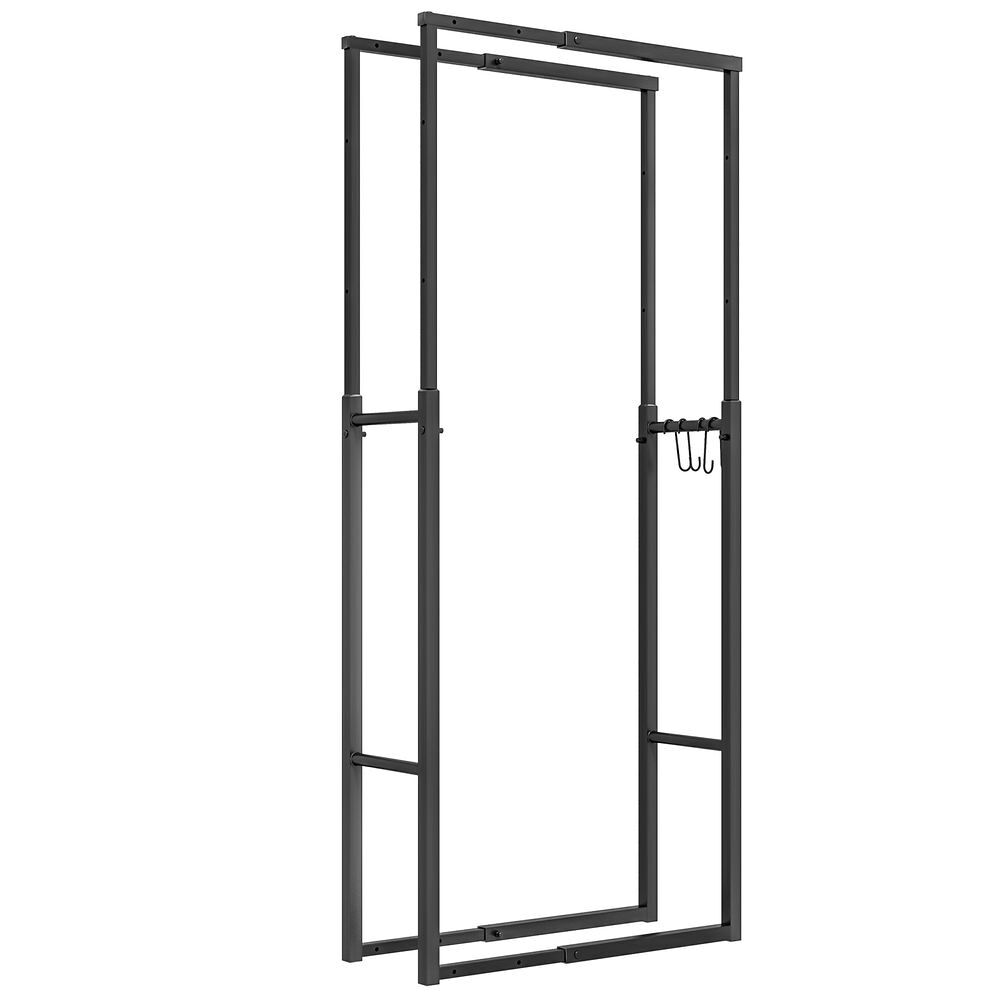 Outsunny suporte para lenha extensível suporte para lenha metálico com 4 ganchos carga máxima 100 kg para interior e exterior 40-65x25x100-150 cm