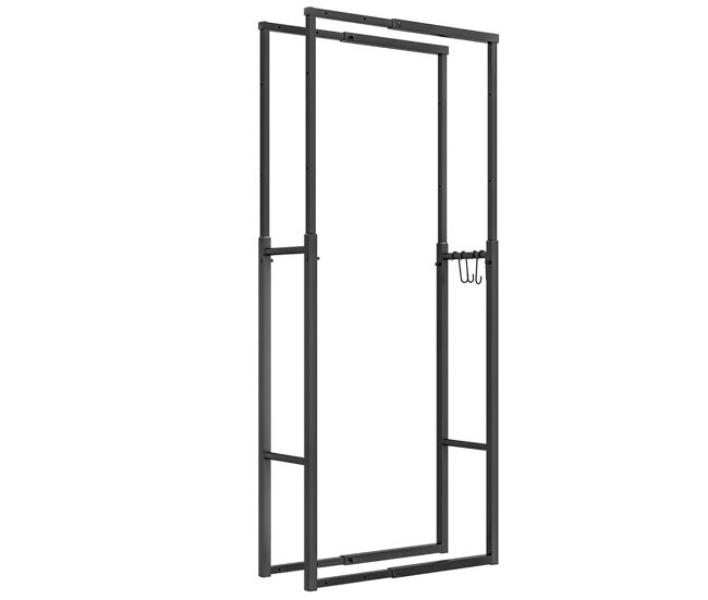 Outsunny suporte para lenha extensível suporte para lenha metálico com 4 ganchos carga máxima 100 kg para interior e exterior 40-65x25x100-150 cm