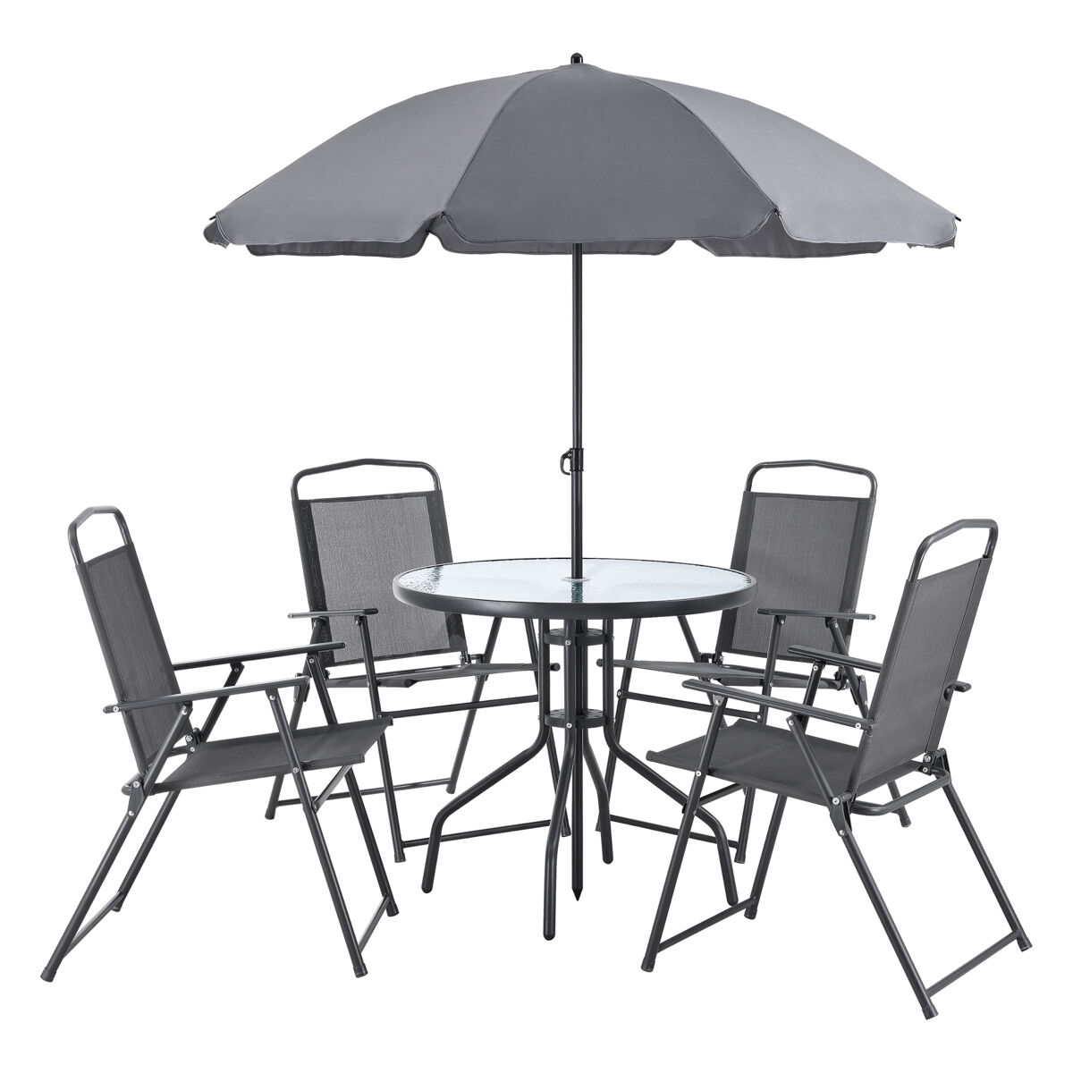 Conjunto de mobiliário de jardim milagro para 4 pessoas com guarda-sol preto cinzento escuro [en.casa]