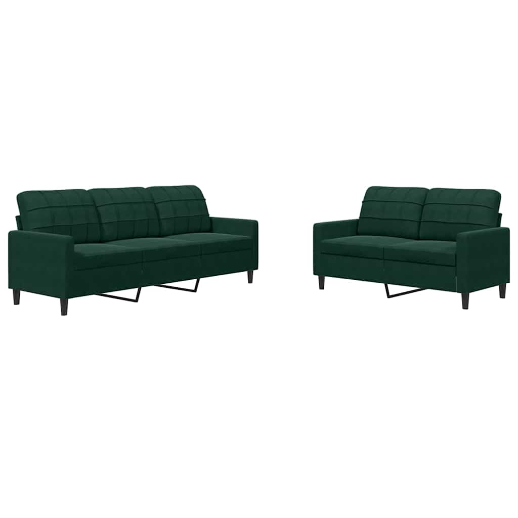 Vidaxl 2 pcs conjunto de sofás com almofadões veludo verde-escuro