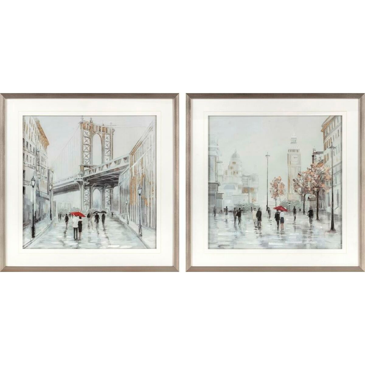 Pintura dkd home decor cidade (63 x 3 x 63 cm) (60 x 3 x 60 cm) (2 unidades)