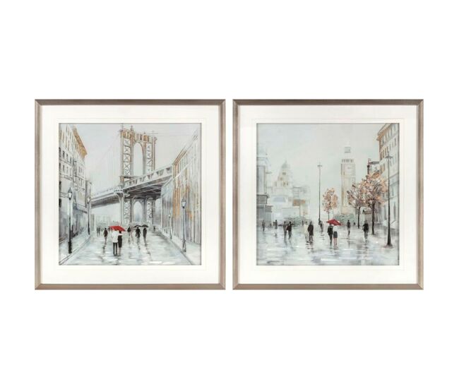 Pintura dkd home decor cidade (63 x 3 x 63 cm) (60 x 3 x 60 cm) (2 unidades)