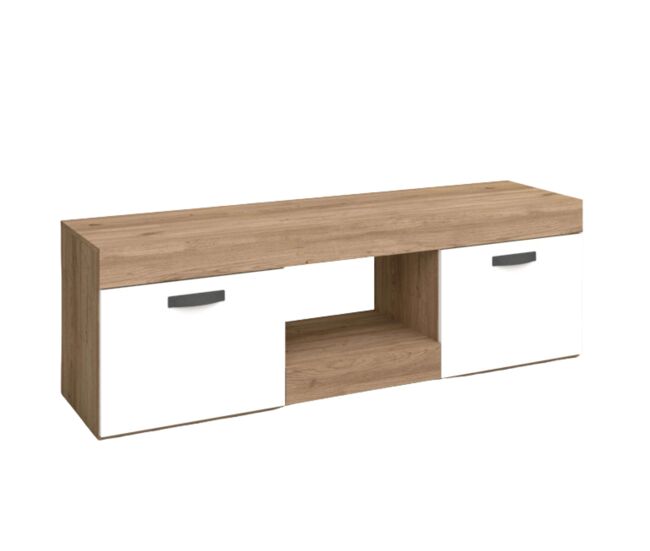 Mesa de tv argos 2, branca e natural, 2 portas, sala de estar, sala de jantar, módulo estilo moderno, 49x150x40 cm