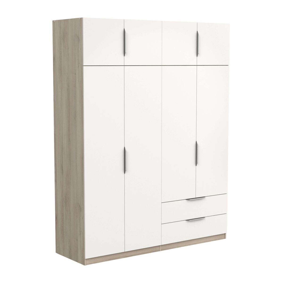Guarda-roupa grande ghost para quarto com 8 portas e 2 gavetas em branco fosco ou carvalho kronberg ou em branco e carvalho 203x158x51 cm
