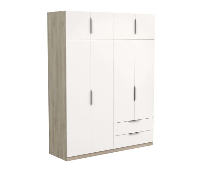 Guarda-roupa grande ghost para quarto com 8 portas e 2 gavetas em branco fosco ou carvalho kronberg ou em branco e carvalho 203x158x51 cm