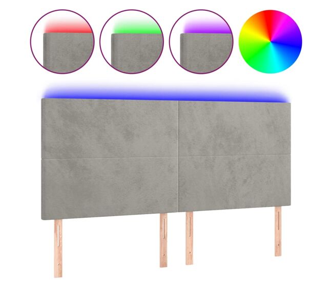 Vidaxl cabeceira cama c/ luzes led veludo 180x5x118/128cm cinza-claro