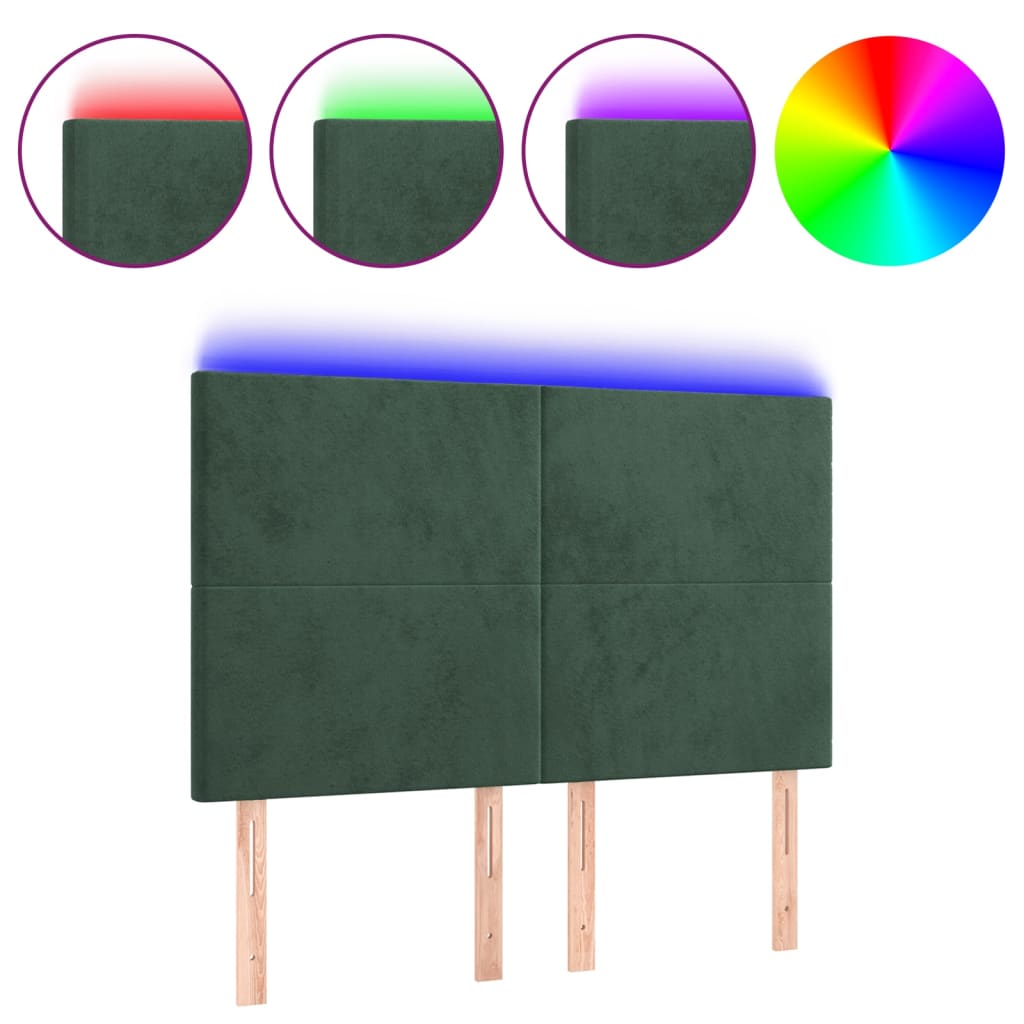 Vidaxl cabeceira de cama c/ led veludo 144x5x118/128 cm verde-escuro