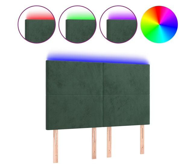 Vidaxl cabeceira de cama c/ led veludo 144x5x118/128 cm verde-escuro