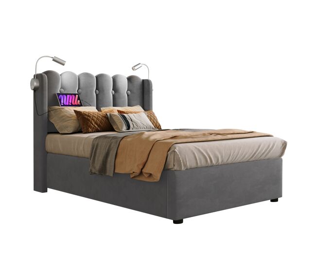Cama de solteiro de veludo 90x200cm com armazenamento,cinzento