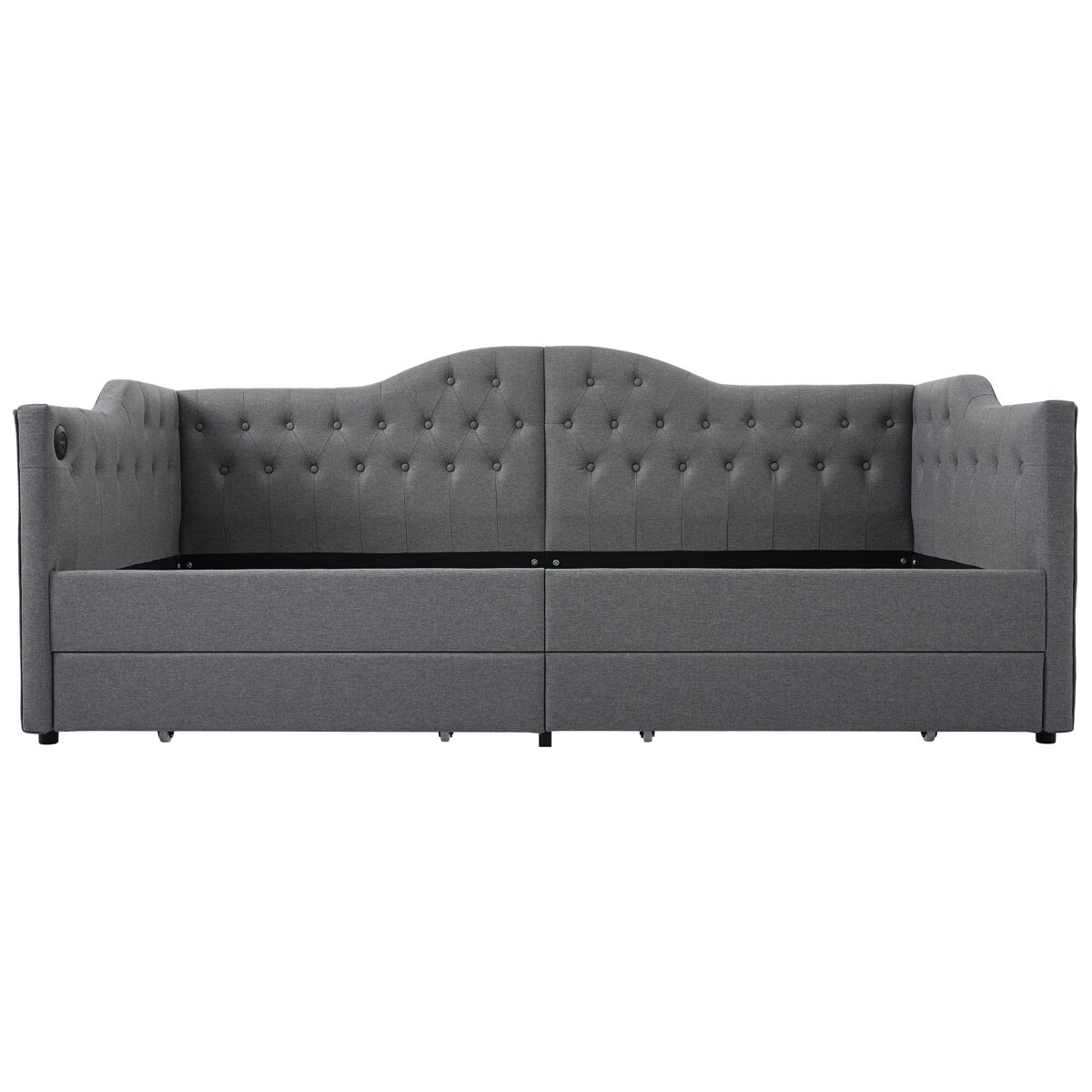 Cama de solteiro de linho 90x190cm com 2 gavetas,cinzento