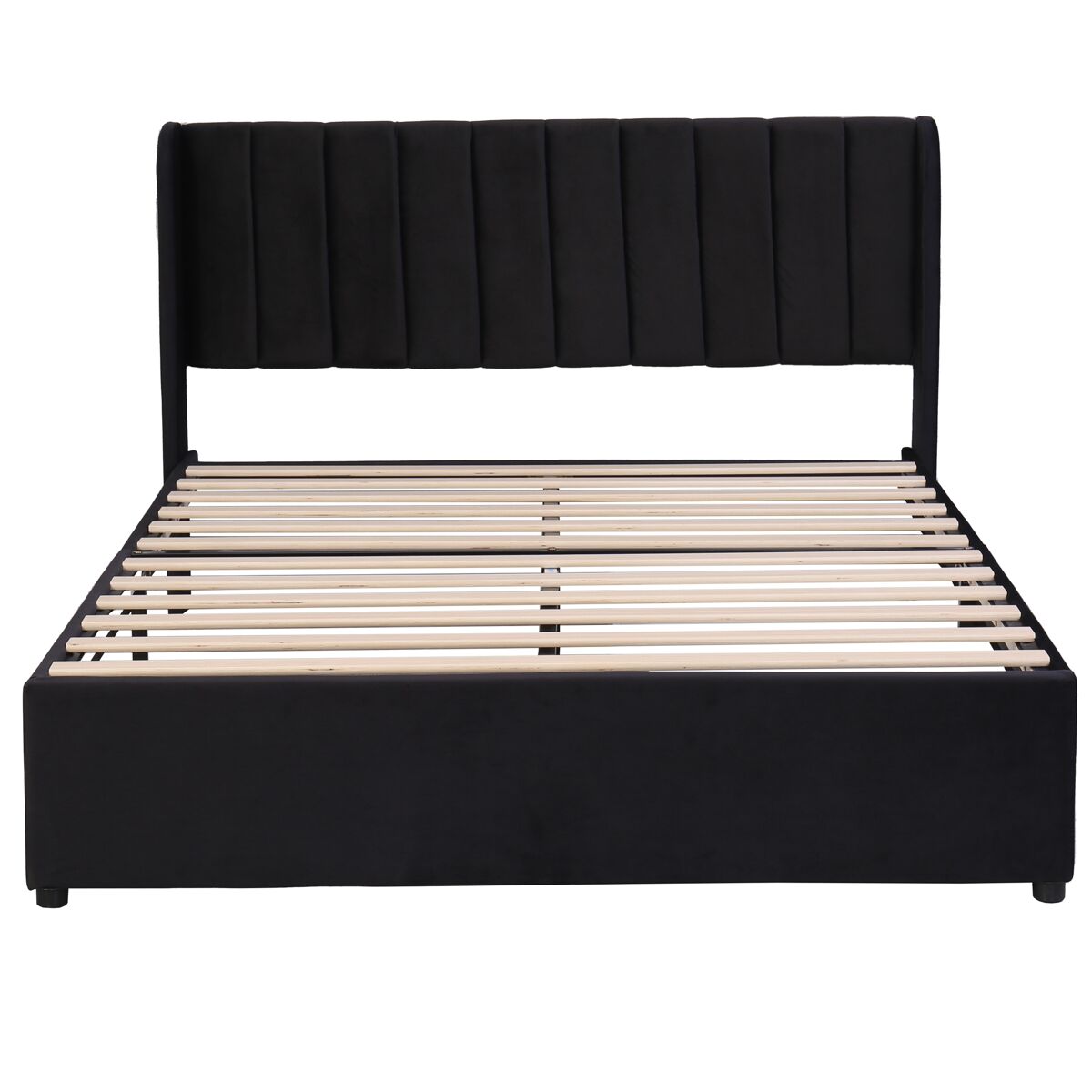Cama 160x200cm com 2 gavetas - estofo em veludo - estilo moderno - preto