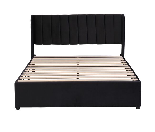 Cama 160x200cm com 2 gavetas - estofo em veludo - estilo moderno - preto