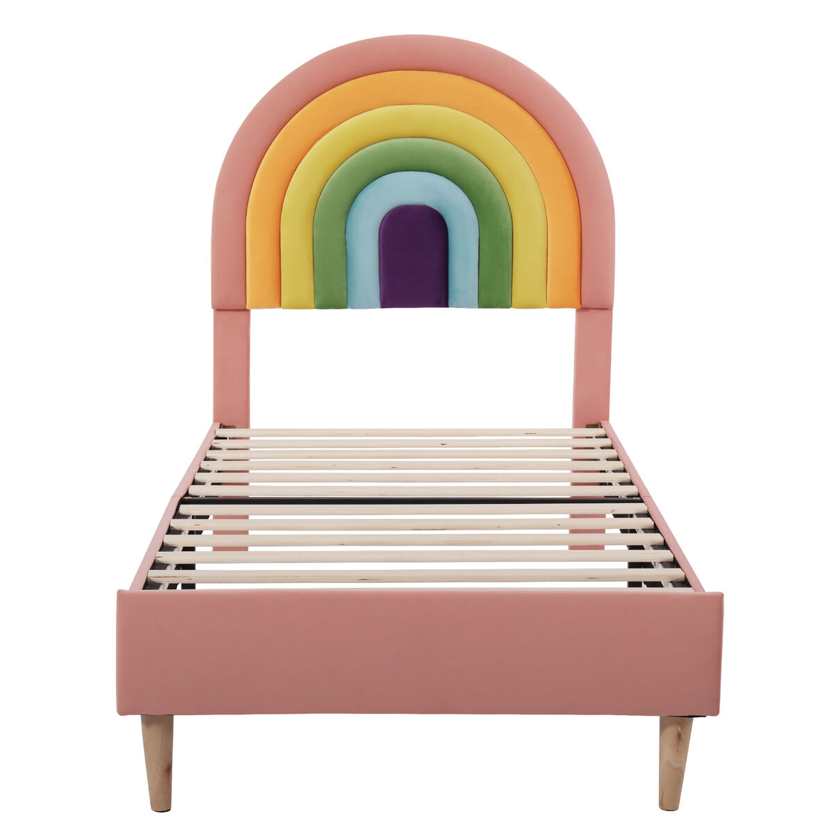 Cama de veludo para criança - 90x200 cm - com cabeceira colorida ajustável - rosa