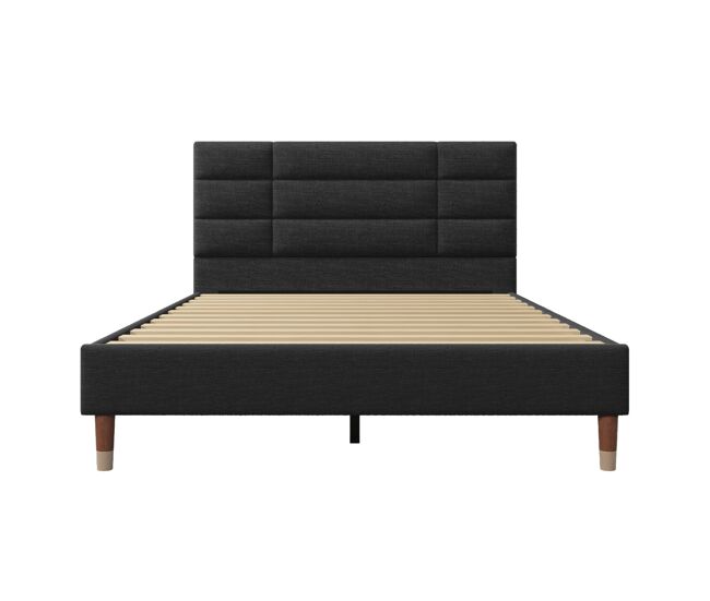 Cama de casal 140x200cm - cama estofada em linho com estrado e cabeceira - preto