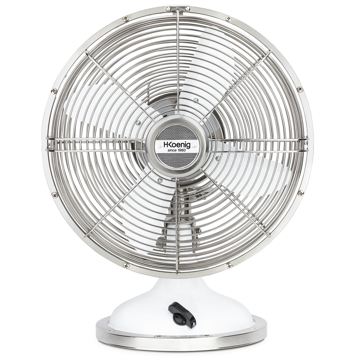Ventoinha de mesa em metal com design retro JOE50 H.Koenig Branco/Cinza