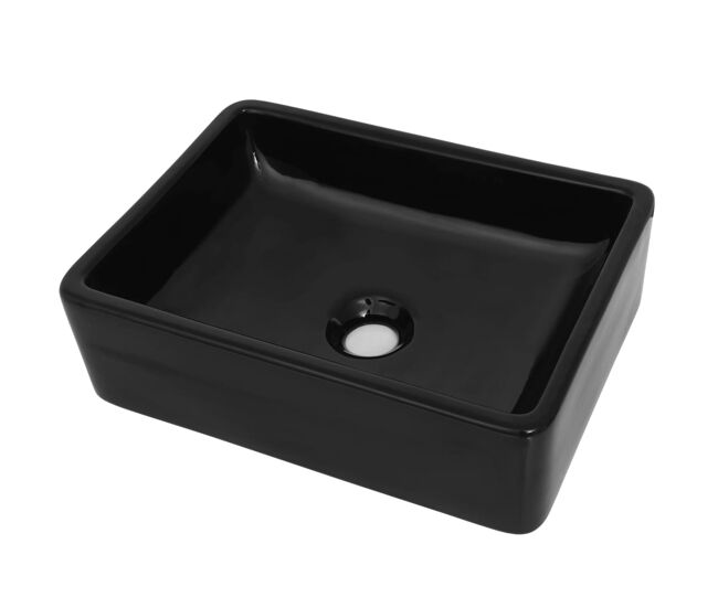 Lavatório - lavabo - pia de banheiro retangular em cerâmica preto 41x30x12 cm