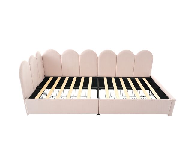 Sofá-cama com 2 gavetas - tecido de veludo - 90x200 cm - com estrado de molas - rosa