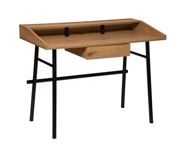Mesa de escritório industrial josan com gaveta carvalho e noir 110 cm