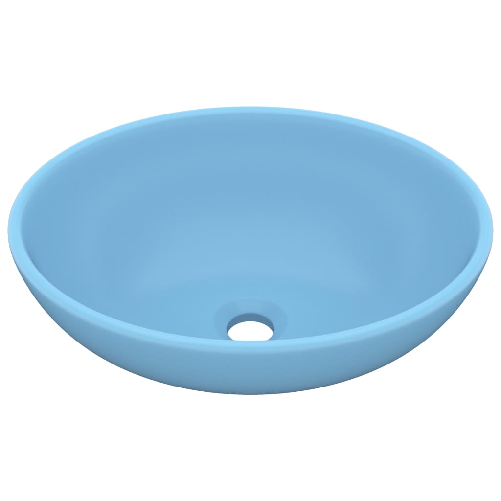 Lavatório - lavabo - pia de banheiro luxuoso formato oval 40x33cm cerâmica azul-claro mate