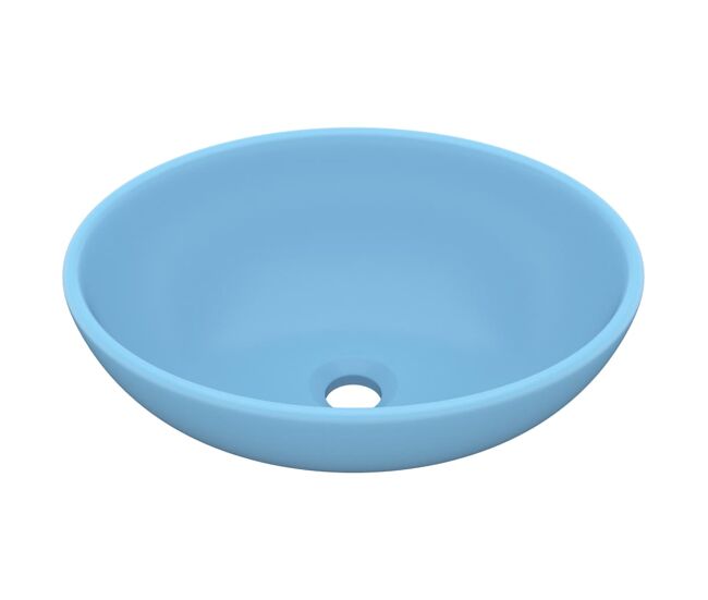 Lavatório - lavabo - pia de banheiro luxuoso formato oval 40x33cm cerâmica azul-claro mate