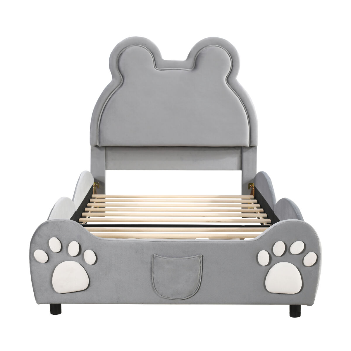 Cama de criança 90 x 200 cm - forma de urso - tecido de veludo - cinzento