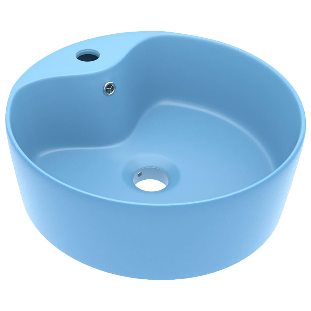 Lavatório - lavabo - pia de banheiro com extravasamento 36x13 cm cerâmica azul-claro mate