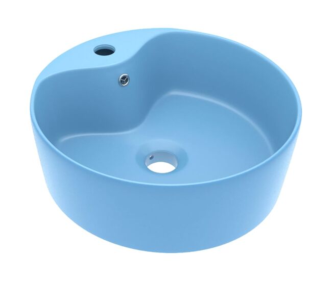 Lavatório - lavabo - pia de banheiro com extravasamento 36x13 cm cerâmica azul-claro mate