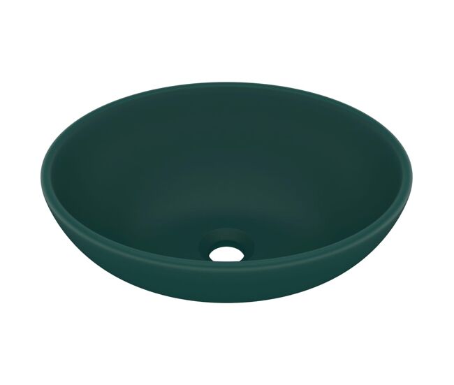 Lavatório - lavabo - pia de banheiro luxuoso oval 40x33cm cerâmica verde-escuro mate