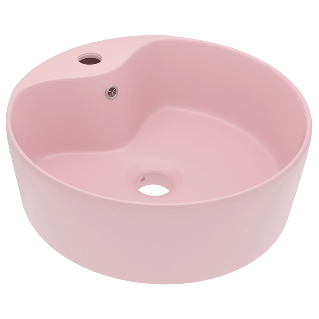 Lavatório - lavabo - pia de banheiro com extravasamento 36x13 cm cerâmica rosa mate
