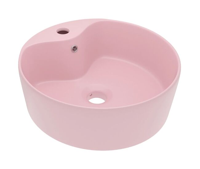 Lavatório - lavabo - pia de banheiro com extravasamento 36x13 cm cerâmica rosa mate