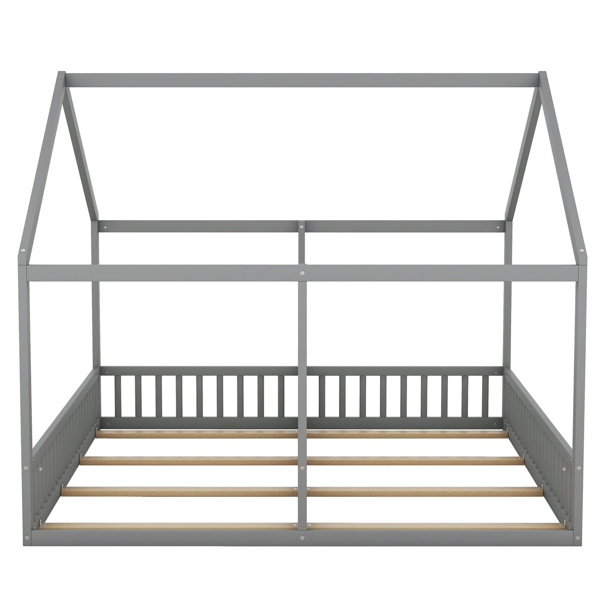 Cabina-cama em madeira de pinho 2x90x200cm - com teto e estrado - cinzento