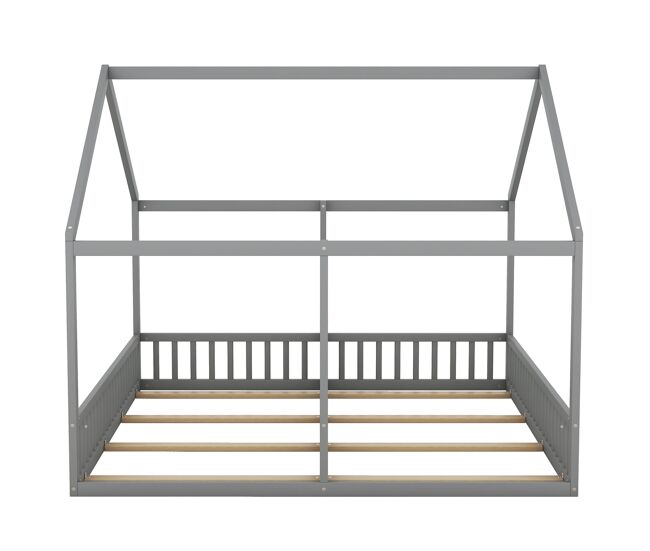 Cabina-cama em madeira de pinho 2x90x200cm - com teto e estrado - cinzento