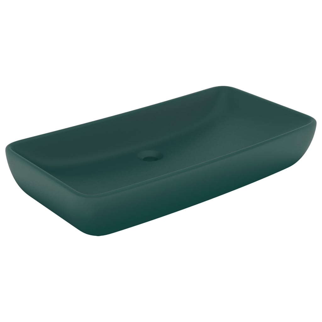 Lavatório - lavabo - pia de banheiro luxuoso retangular 71x38cm cerâmica verde-escuro mate