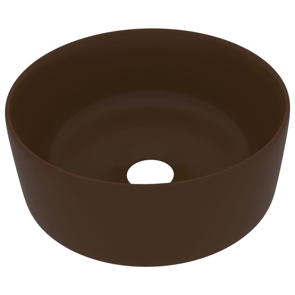 Lavatório - lavabo - pia de banheiro luxuoso redondo 40x15cm cerâmica castanho-escuro mate